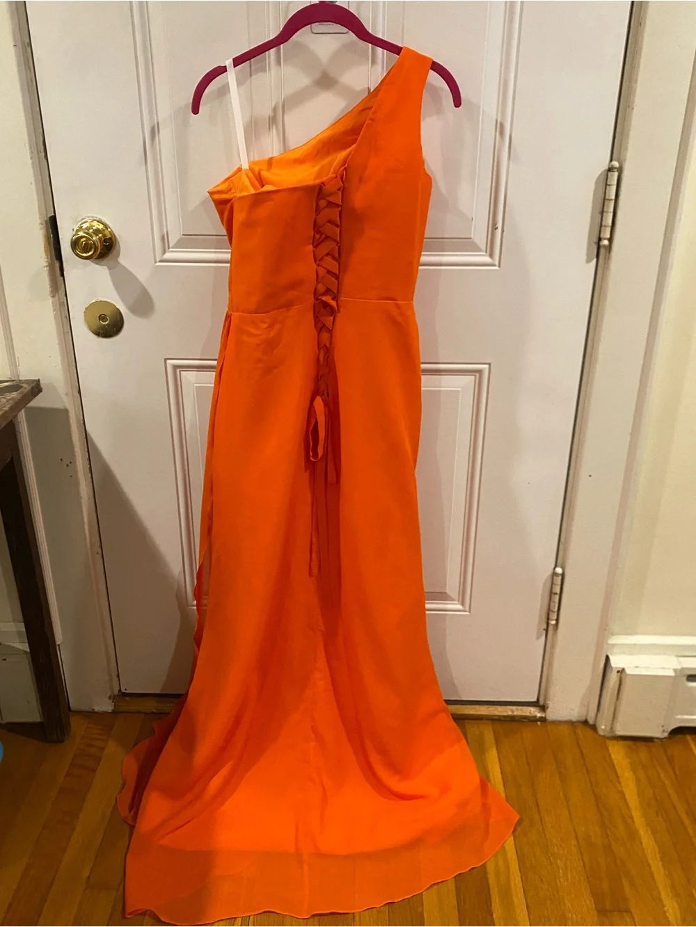 One-Shoulder Orange Evening Gown size 6 NWOT - Picture 5 of 9
